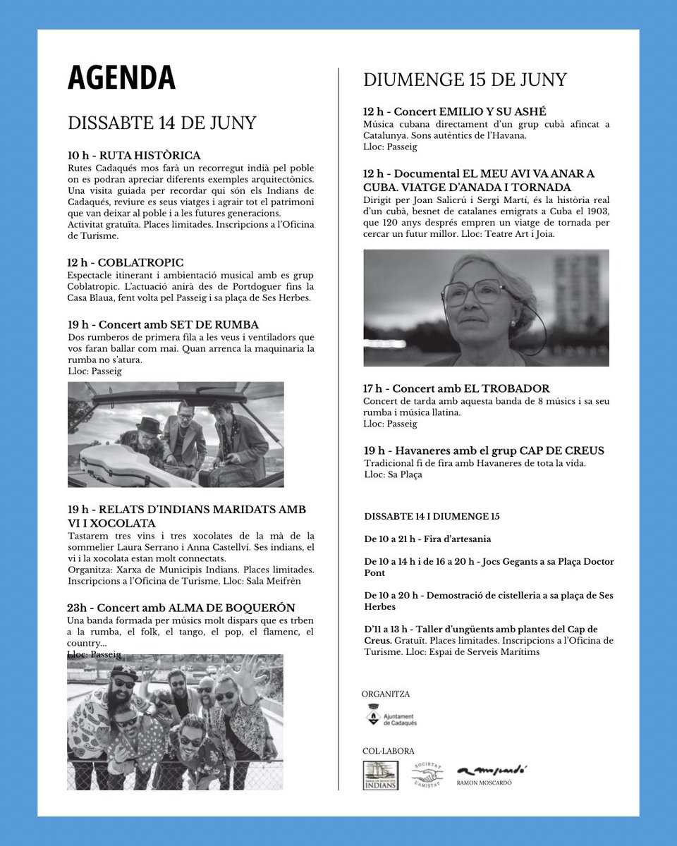 🗓️ Programa d’activitats pes cap de setmana 14 i 15 de juny, Fira d’Indians

#aCadaqués #FiraIndians