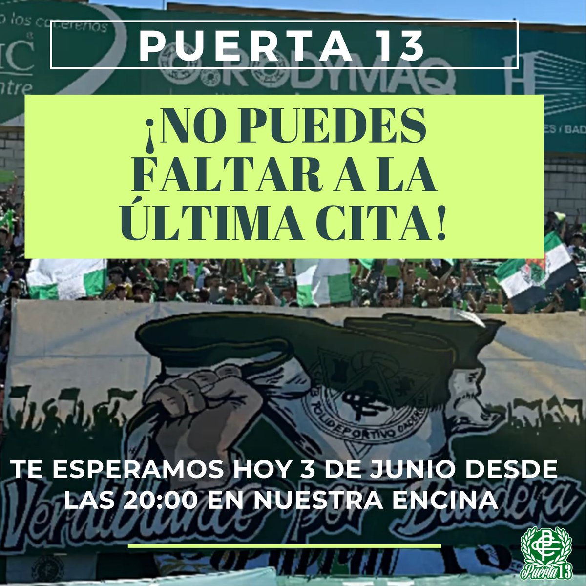 Puerta13mat's tweet photo. Bueno señores última cita con la PUERTA13... El club hace un llamamiento a sus aficionados y que mejor que hacerlo con estos locos? Os esperamos a las 20:00 en nuestra encina habitual no os lo perdáis. 
#siemprepuerta13 #aupacacereño #somosdeprimera https://t.co/8Ok0P7w8FR