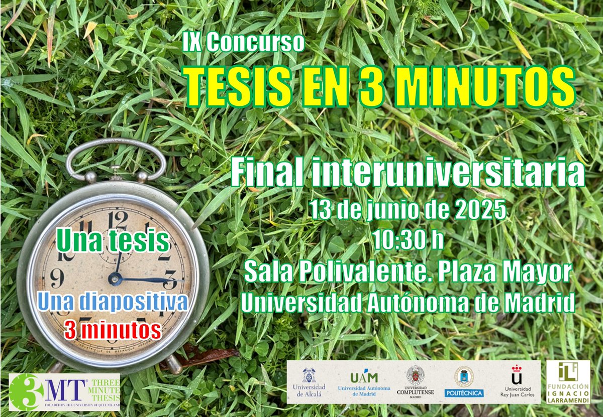 Fundación Ignacio Larramendi (@filarramendi) on Twitter photo Estamos muy orgullosos de apoyar el concurso «Tesis en 3 minutos», una plataforma que permite a jóvenes investigadores comunicar sus proyectos de manera clara y accesible
👉Más información: acortar.link/detSPG/
#FundaciónLarramendi <a href="/UAHes/">Universidad Alcalá</a> <a href="/UAM_Madrid/">UAM Autónoma Madrid</a> <a href="/La_UPM/">Universidad Politécnica de Madrid</a> <a href="/ComplutenseDe/">Universidad complutense de madrid</a> Estamos muy orgullosos de apoyar el concurso «Tesis en 3 minutos», una plataforma que permite a jóvenes investigadores comunicar sus proyectos de manera clara y accesible
👉Más información: acortar.link/detSPG/
#FundaciónLarramendi <a href="/UAHes/">Universidad Alcalá</a> <a href="/UAM_Madrid/">UAM Autónoma Madrid</a> <a href="/La_UPM/">Universidad Politécnica de Madrid</a> <a href="/ComplutenseDe/">Universidad complutense de madrid</a>