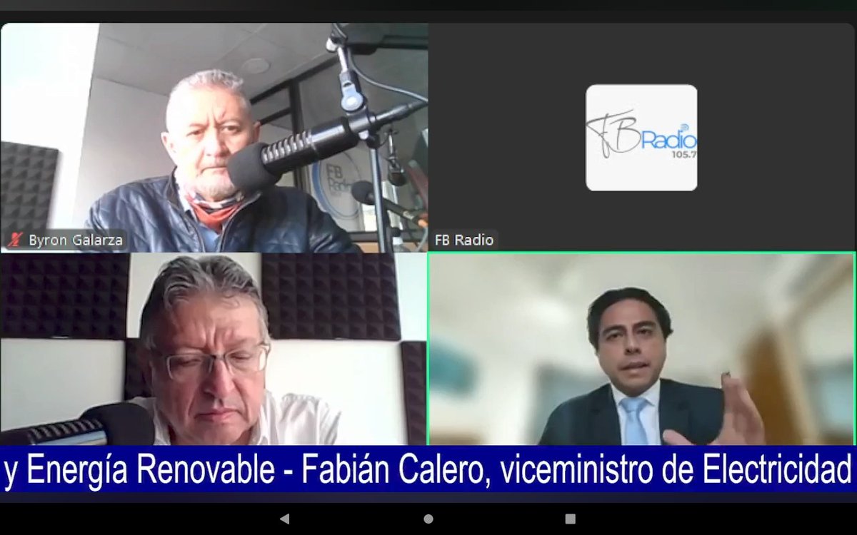 Ministerio de Energía y Minas Ecuador🇪🇨 (@recnaturalesec) on Twitter photo 🎙 AGENDA DE MEDIOS |
🔸AHORA, el Viceministro de Electricidad, Fabián Calero, a través de la señal de <a href="/FBRadio1/">FB Radio 105.7FM</a>, mantiene una entrevista, en la que explica el alcance de los anuncios del Gobierno Nacional para el sector energético del país.
#ElNuevoEcuador 🎙 AGENDA DE MEDIOS |
🔸AHORA, el Viceministro de Electricidad, Fabián Calero, a través de la señal de <a href="/FBRadio1/">FB Radio 105.7FM</a>, mantiene una entrevista, en la que explica el alcance de los anuncios del Gobierno Nacional para el sector energético del país.
#ElNuevoEcuador