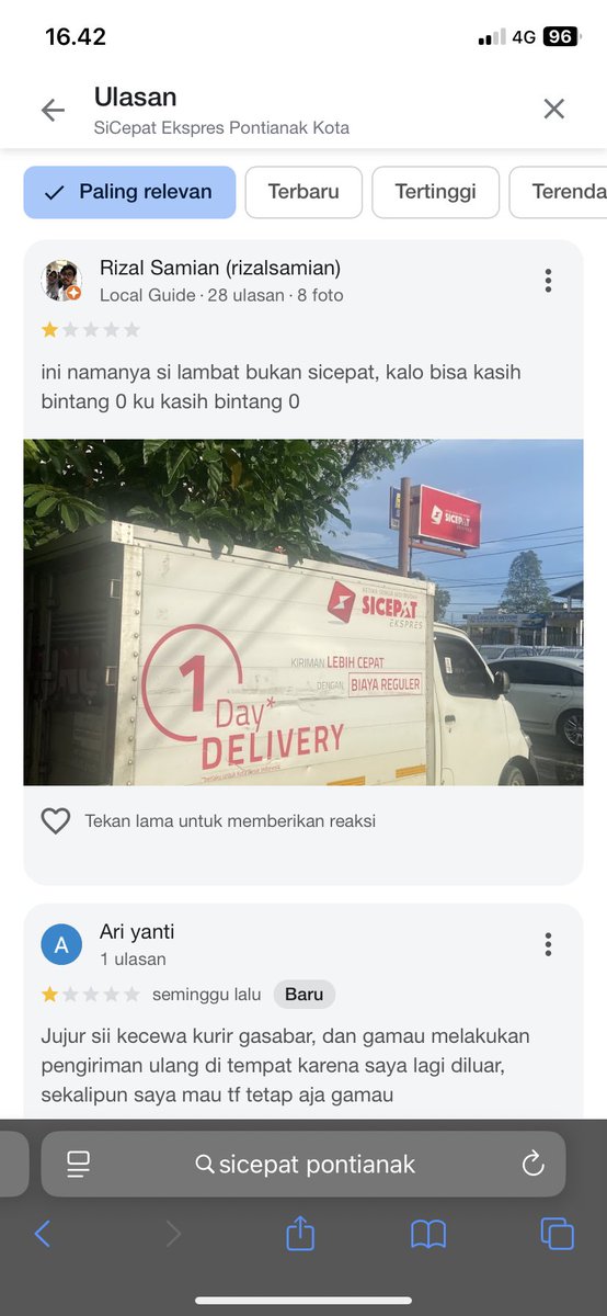 rizalsamian's tweet photo. @Tessaalfianip @sicepat_ekspres kasih rating aja di maps dia Kak. https://t.co/WIonnLtC4O