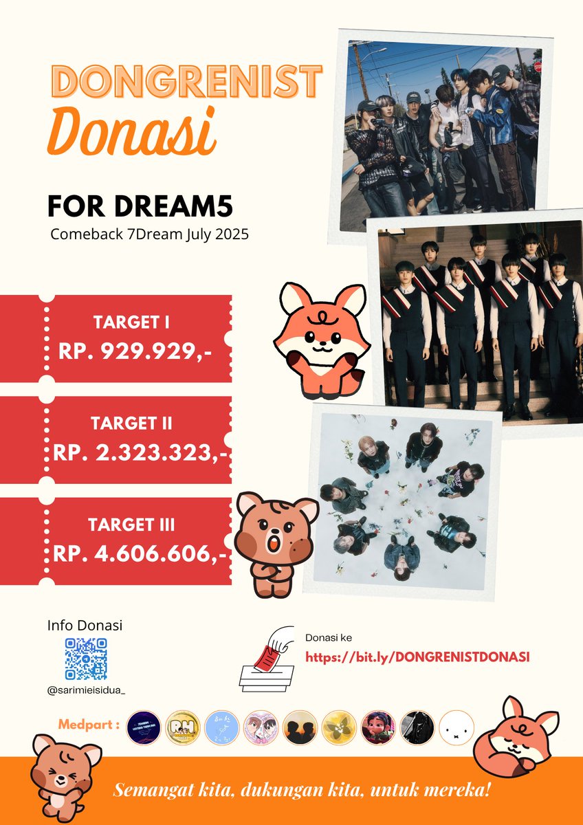 sarimieisidua_'s tweet photo. 📣 DONGRENIST OPEN DONASI FOR DREAM5! 🐻🦊

── .✦ 𝐃𝐨𝐧𝐚𝐭𝐢𝐨𝐧 𝐃𝐞𝐭𝐚𝐢𝐥𝐬
• Donation Only: donasi tanpa jumlah minimal
• Donation with Package: donasi dengan pembelian paket merchandise

💌 Form 🔗 https://t.co/e6Do0VX9Su

#DONGRENISTDONASI #DONGREN #HAECHAN #RENJUN https://t.co/QBacHK5CFK