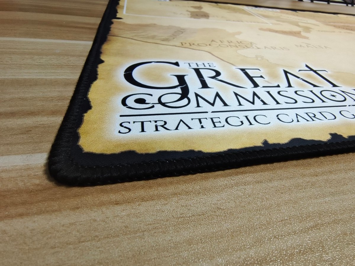 Thank you everyone who voted on the design for the Great Commission play mat.

Here's a sneak peek at what it looks like when printed. 

#cardgames #playmat #christianboardgames