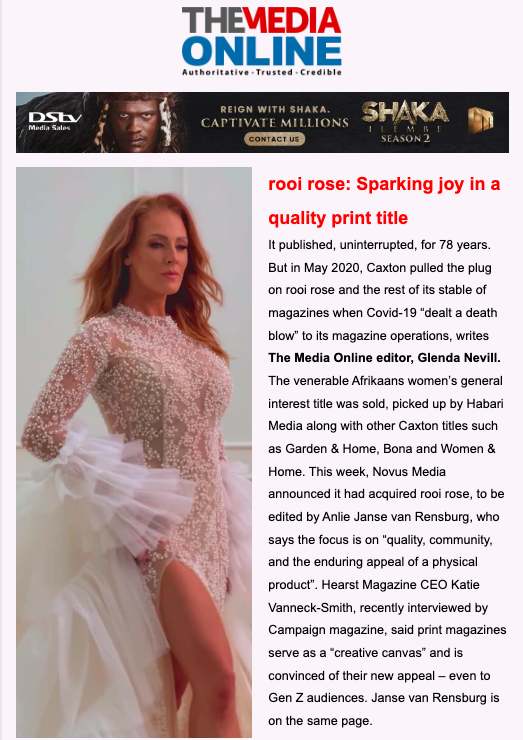 THE MEDIA ONLINE NEWSLETTER l * Novus Media has bought rooi rose magazine * Why Youth Month is more than just a hashtag * Andrew Trench: A visionary and a trailblazer in journalism * South Africa’s commerce media moment has arrived
arena.evlink8.net/public/message…