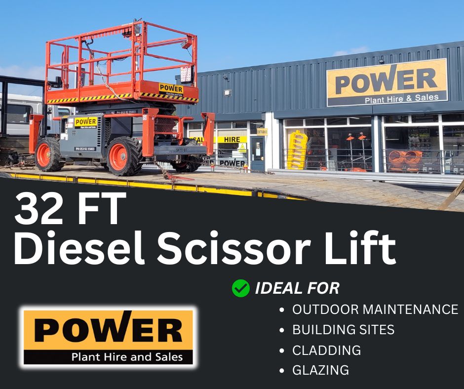 Diesel rough terrain scissor lifts have a working height of 38ft. This is ideal machine for a variety of construction tasks including cladding, roof construction, glazing as well as general facilities maintenance. For more info and rates contact our hire desk 053 -9235003