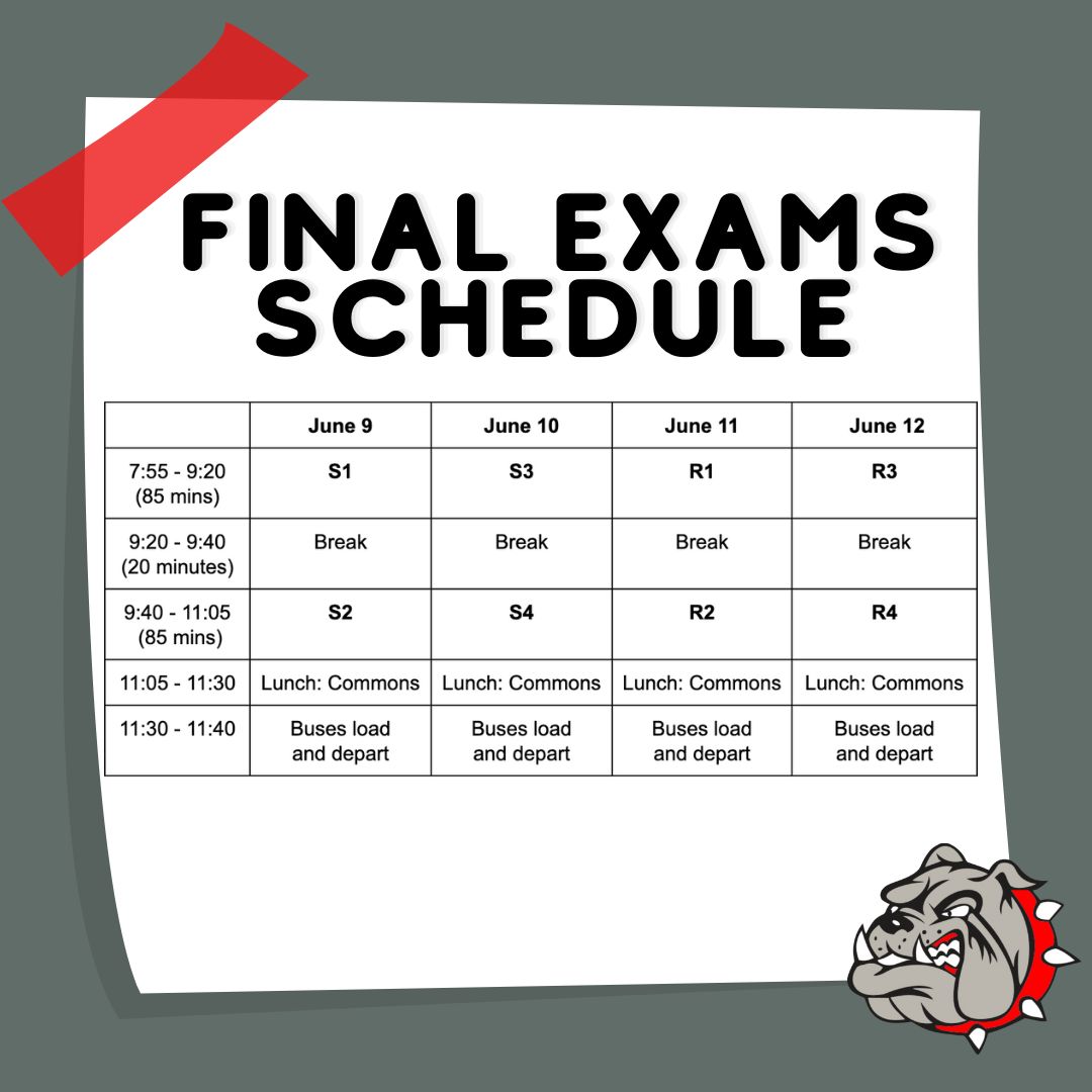 Final Exam Schedule next week Mon 06.09.25 - Thurs 06.12.25