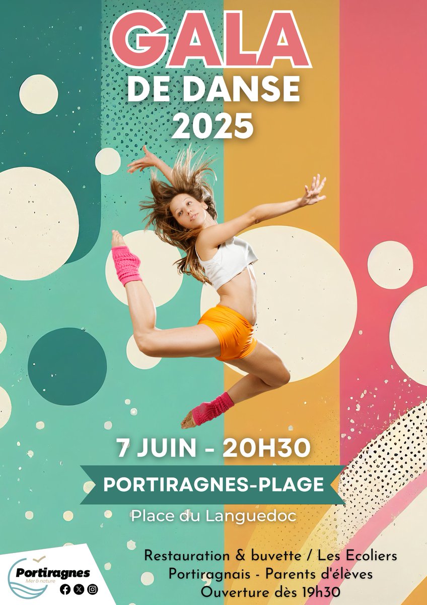 I 𝗚𝗔𝗟𝗔 𝗗𝗘 𝗗𝗔𝗡𝗦𝗘 I  Samedi 7 juin 2025 
Venez admirer le grand gala de danse ce samedi à Portiragnes Plage, un rendez-vous incontournable de l’été porté par le talent, l’énergie et la passion des danseuses et danseurs de notre commune !
