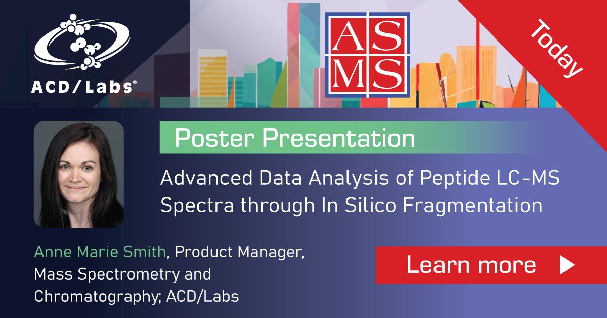 Today, Anne Marie Smith will be presenting a poster on advanced #data analysis of #peptide LC-MS spectra through #insilico fragmentation at #ASMS2025. Learn how we are improving spectral analysis with advanced fragmentation rules: buff.ly/vRu9Phh