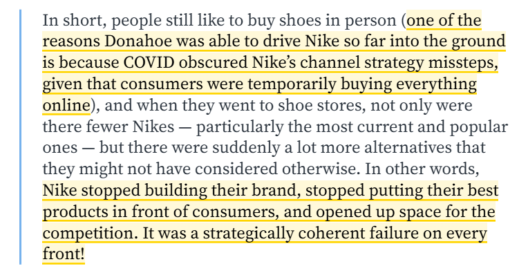 "one of the reasons Donahoe was able to drive Nike so far into the ground..."

Ben Thompson woke up and chose violence😅