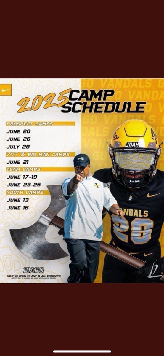 I would like to thank coach <a href="/CoachLemming/">JJ Lemming</a> for personally inviting me to the <a href="/VandalFootball/">Idaho Football</a> camp!
