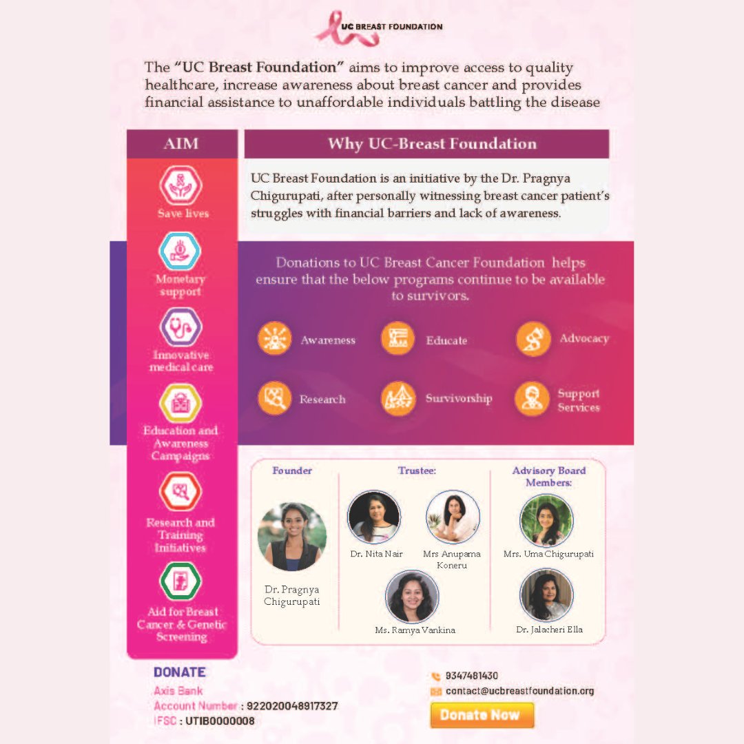 "Together for health, together for hope. Heal-a-Child supports UC Breast Foundation’s awareness campaign." You can book a free breast cancer awareness session by calling 8121004697. #healthfirst #breastcancerawareness #togetherwearestronger #womenhealth <a href="/DrChigurupati/">Dr. Pragnya Chigurupati</a>