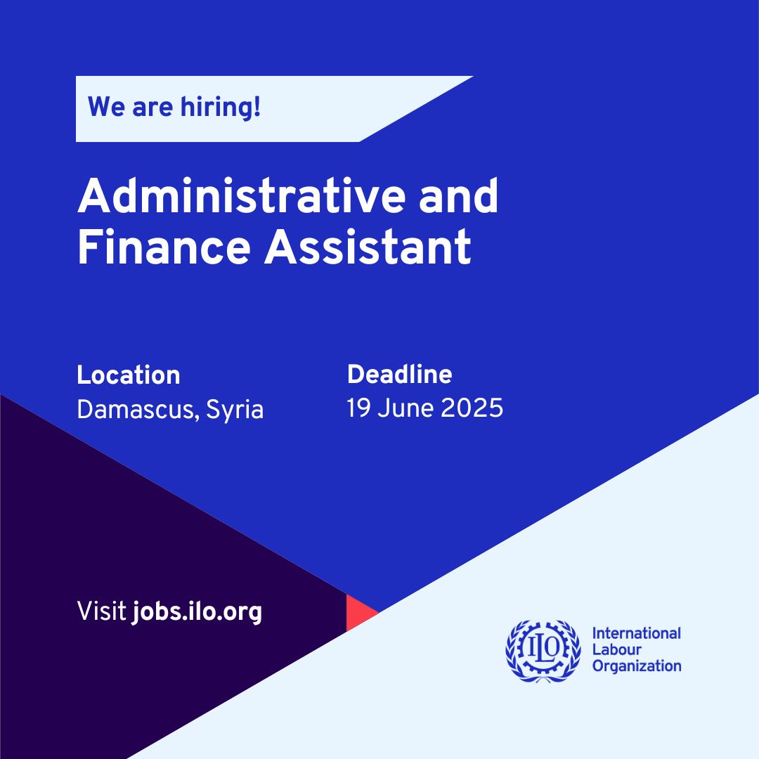 🚨JOB OPPORTUNITY🚨

We are hiring for the position of ‘Administrative and Finance Assistant’ in Damascus. 

📅19 June 2025
⌛️12:00 a.m. local time.

To check the required skills/ to apply, click: jobs.ilo.org/job/Damascus-A…