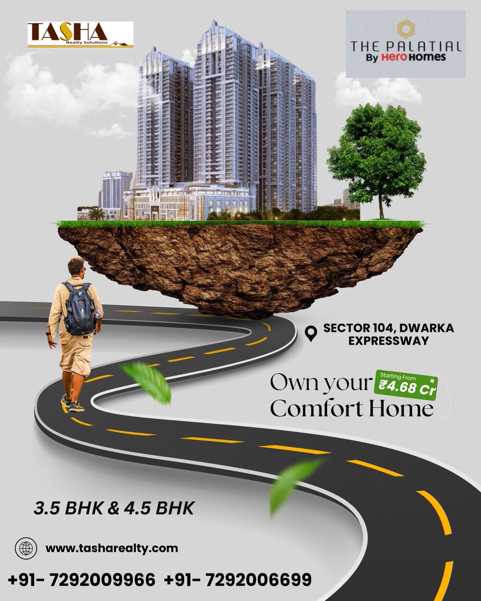 TashaRealty's tweet photo. 𝗘𝘅𝗰𝗶𝘁𝗶𝗻𝗴 𝗡𝗲𝘄 𝗟𝗮𝘂𝗻𝗰𝗵! Hero Homes New Launch in Sector 104 Gurgaon 
4 BHK Starting Price @ 4.4 CR* Onwards 
Sector 104 Dwarka Expressway 
Call Us On 
+91- 7292009966 
+91- 7292006699
 . 
#herohomes #Hero #herohomes #sector104 #homes #dwarkaexpressway #dwarka https://t.co/trjnjYSbYB