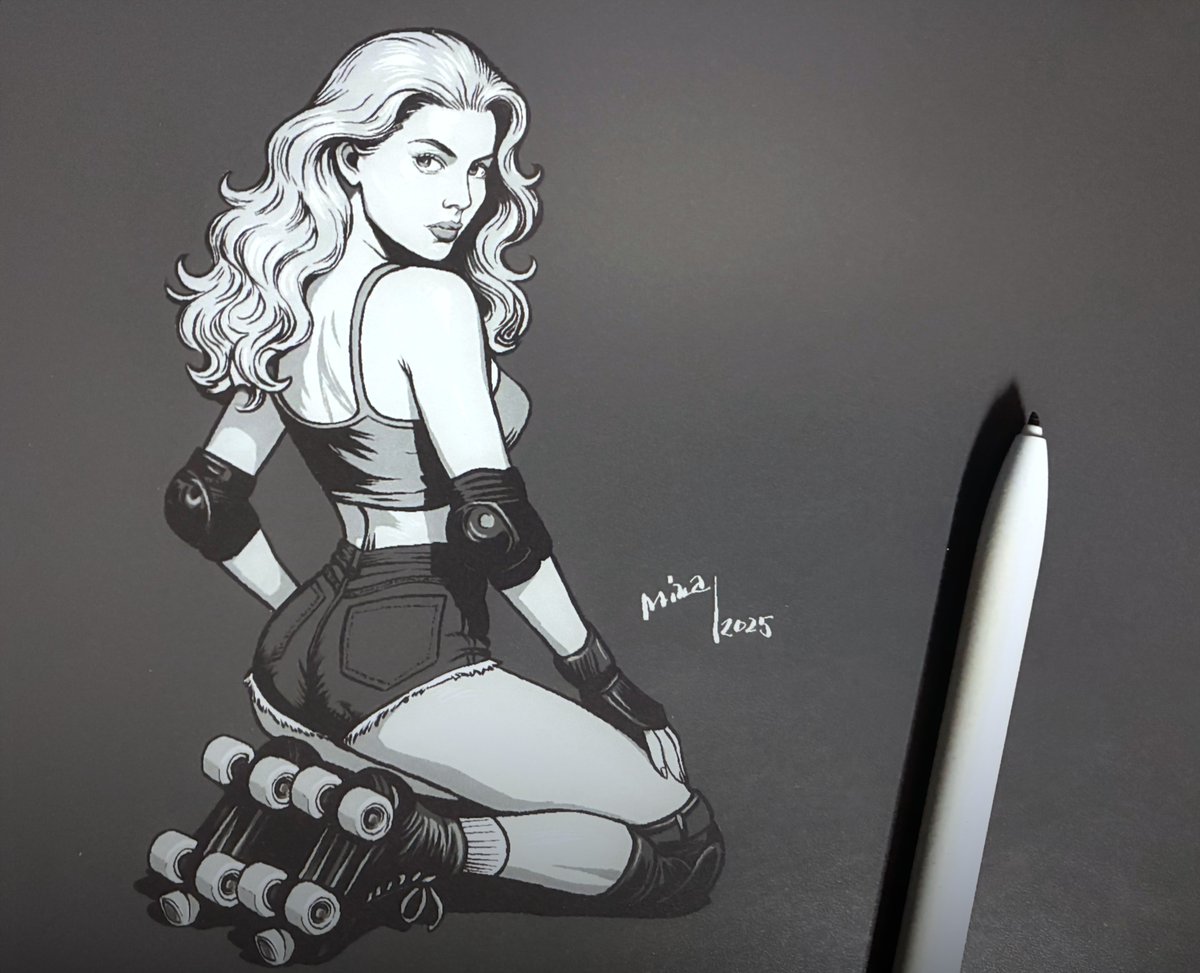 metacitizen's tweet image. Rollergirl, e-ink #illustration #inkdrawing #pinup #reMarkablePaper #TheDailySketch
