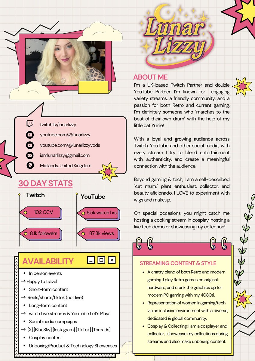 LunarLizzy 🌙💫🪐 (@iamlunarlizzy) on Twitter photo I've not done of these for a while but here's a little bit "About me" in the form of a mini pitch deck.
I'd love to take on more sponsored work and have really enjoyed creating "Reels" and short form content as of late!
📧Email; iamlunarlizzy@gmail.com
Thank you! I've not done of these for a while but here's a little bit "About me" in the form of a mini pitch deck.
I'd love to take on more sponsored work and have really enjoyed creating "Reels" and short form content as of late!
📧Email; iamlunarlizzy@gmail.com
Thank you!