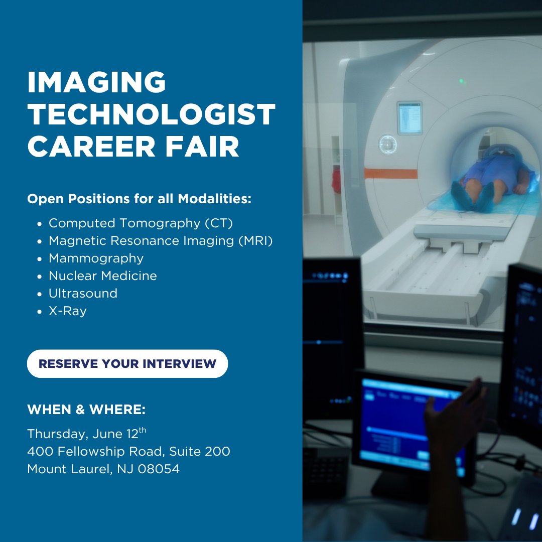 Looking to take the next step in your radiology career? Join us for South Jersey Radiology’s Imaging Technologist Career Fair on Thursday, June 12th. We are hiring across all imaging modalities and offering structured training, mentorship, and opportunities to grow within our