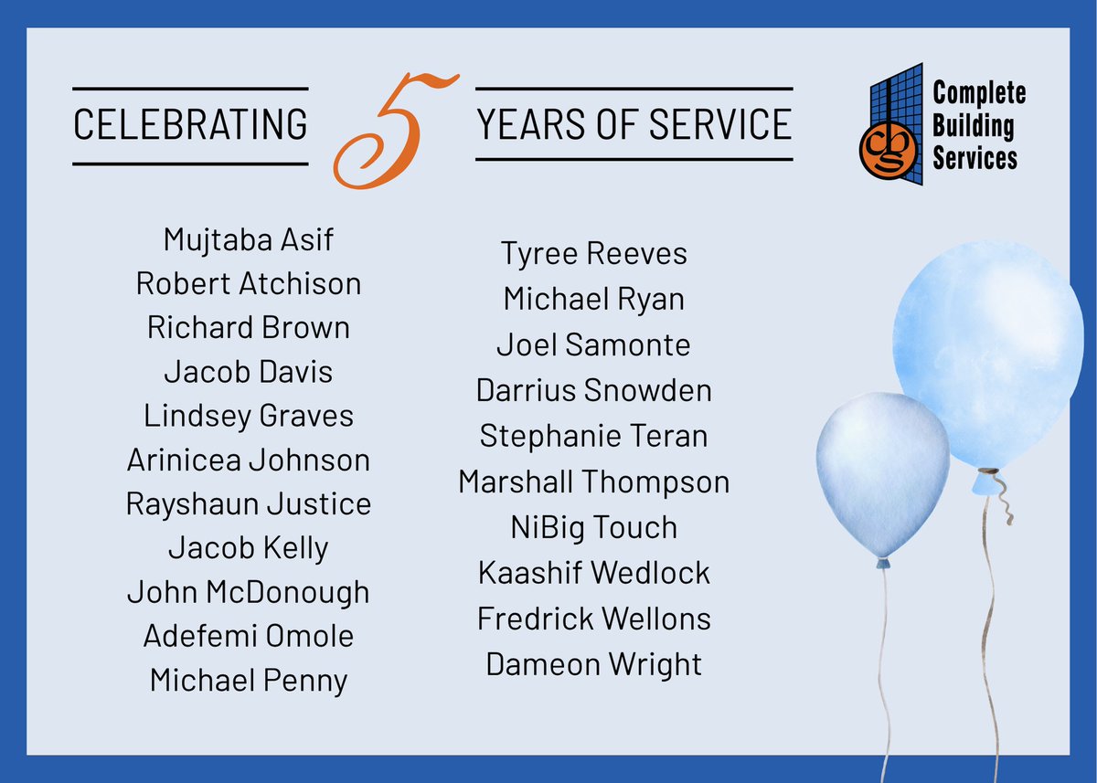 💙 It's Service Award Month!! 🧡 

For the next three weeks, the spotlight will be on our incredible team members who have spent 5, 10, 15, 20, 25, 30, 35, and even 40 years with us! Thank you all for choosing CBS every day! 

Starting off strong, we have our 5-Year Awards!! 🎉