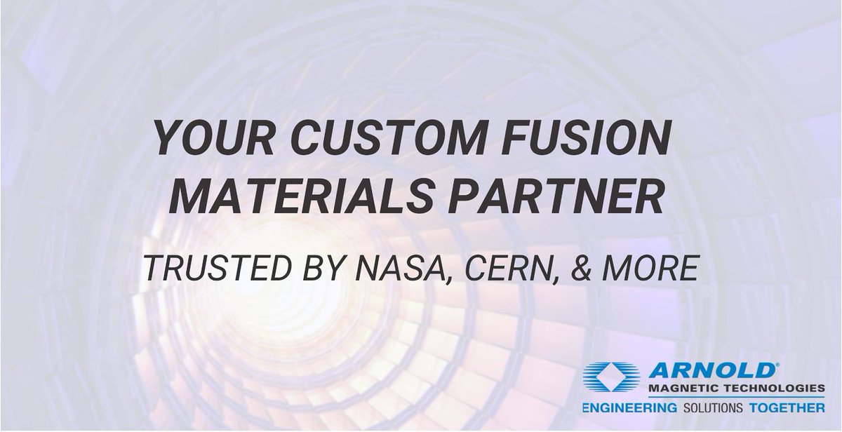 arnoldmagtech's tweet image. Arnold has the experience, quality, &amp;amp; customizable materials for your #Fusion projects. Our experts are ready to develop customized solutions with you. From #electromagnetics and ultra-thin metals to permanent magnet solutions, Arnold has you covered.
bit.ly/46lfh4R