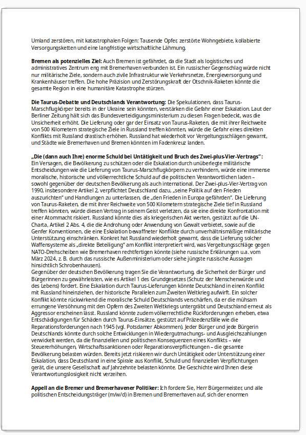 FreieBremer's tweet photo. 2/3🧵 Bitte leiten Sie dies an alle Mitglieder der Bürgerschaft und des Magistrats weiter. Es geht um die Sicherheit von Bremen und Bremerhaven! #TaurusDebatte #FriedenSichern https://t.co/moczOR4orK