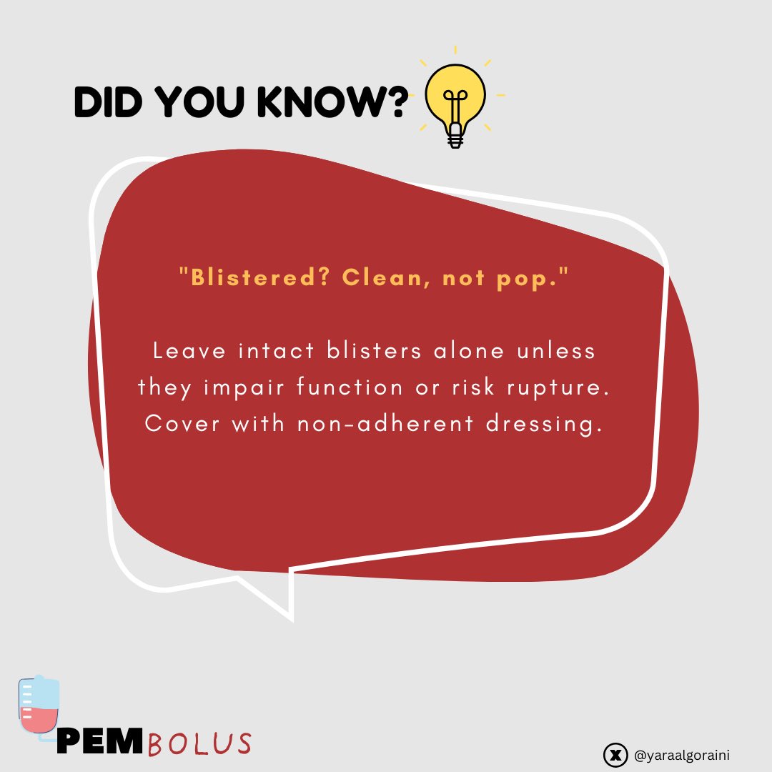Yara AlGoraini (@yaraalgoraini) on Twitter photo Blistered? Clean, don’t pop! 
#PEM #WoundCare #PEMBolus Blistered? Clean, don’t pop! 
#PEM #WoundCare #PEMBolus