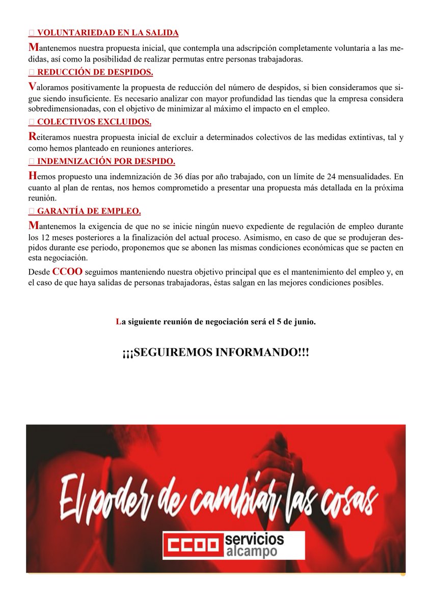 📣 4ª Reunión Despido Colectivo Alcampo

Hemos debatido medidas para minimizar las consecuencias del ERE 👇👇👇