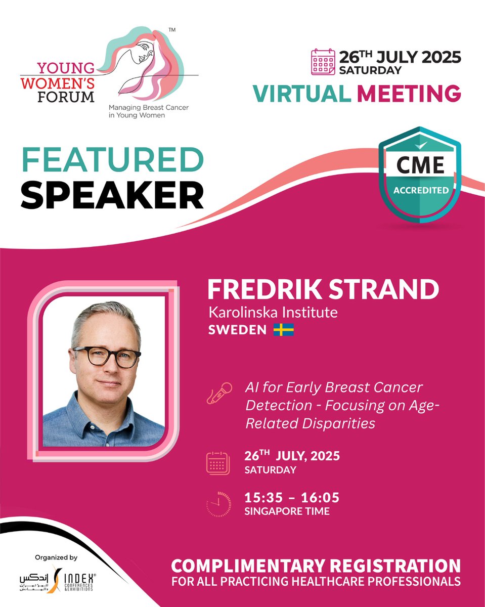 ywforum_'s tweet image. #YWF2025 – Innovation with impact in women’s health
Featuring Fredrik Strand | Karolinska Institute
26 July | 15:30–15:55 GST
AI for Early Breast Cancer Detection – Focusing on Age-Related Disparities
Explore AI’s role in equitable care.
🔗 Register: ywforum.com/registration/