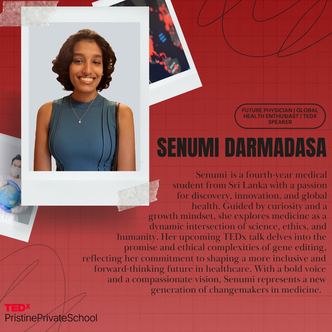 tedxpps's tweet photo. Meet Senumi: a fourth-year medical student from Sri Lanka redefining what it means to be a healer in the modern world.

With a bold voice and a compassionate vision, she’s exploring one of medicine’s most powerful frontiers: gene editing

#TEDxPristinePrivateSchool #SenumiSpeak https://t.co/tFzyLjlFey