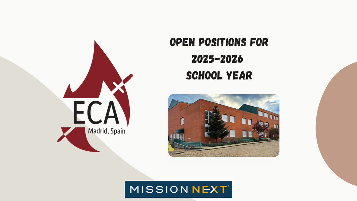 MissionNext (@missionnext) on Twitter photo 📣 ECA in Madrid is hiring for 2025–26! Join our mission-driven team at an international Christian school (Grades 1–12). Now seeking teachers & staff in various roles. 🌍
📧 personnel@ecaspain.com
🌐 ecaspain.com
#TeachInSpain #ChristianEducation #ServeinSpain 📣 ECA in Madrid is hiring for 2025–26! Join our mission-driven team at an international Christian school (Grades 1–12). Now seeking teachers & staff in various roles. 🌍
📧 personnel@ecaspain.com
🌐 ecaspain.com
#TeachInSpain #ChristianEducation #ServeinSpain