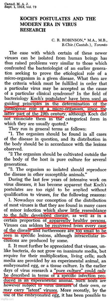 ViroLIEgy's tweet image. A 1958 paper admitted Koch's Postulates couldn’t be met for "viruses," so Rivers proposed weaker ones—which also couldn’t be satisfied. The author conceded virologists make causal claims with scant evidence. They've been making excuses for lacking scientific proof from the start.