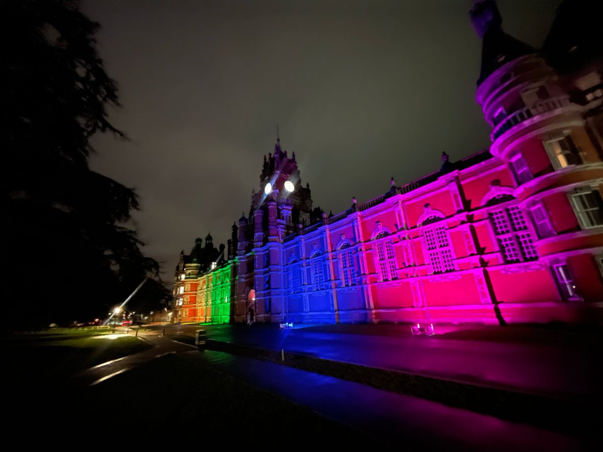 June is Pride Month and we're celebrating with a colourful Progress flag light-up of our iconic Founder’s building throughout.

We're a <a href="/stonewalluk/">Stonewall</a> Diversity Champion, and are working on our next Proud Employers Accreditation.

#RoyalHolloway #University