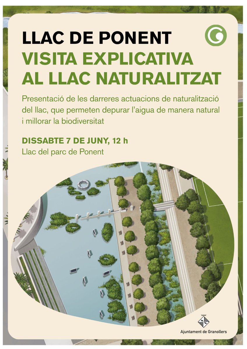 Vine a la visita explicativa de la naturalització del llac de Ponent! 🌿

Presentació de les darreres actuacions de naturalització del llac, que permeten que l’aigua es depuri de manera natural a través d’un llit de graves i plantes, que fan la funció de filtre vegetal.