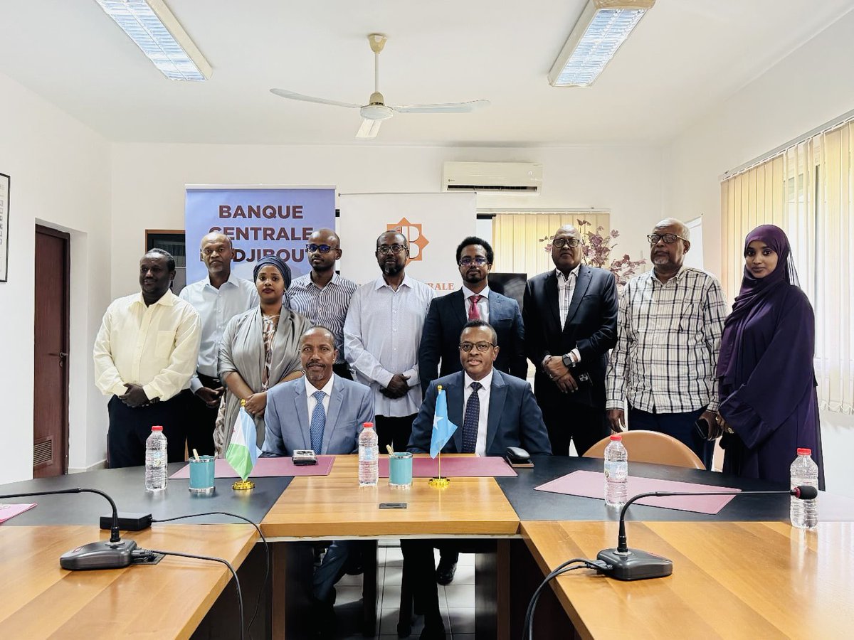 Central Bank of Somalia (@centralbankso) on Twitter photo The Central Bank of Somalia has signed an MoU with the Central Bank of Djibouti <a href="/banque_BCD/">Banque Centrale de Djibouti</a> to strengthen cross-border regulatory cooperation. This partnership enhances AML/CFT collaboration, fosters supervisory coordination, and deepens regional financial integration.
#CBS
#BCD The Central Bank of Somalia has signed an MoU with the Central Bank of Djibouti <a href="/banque_BCD/">Banque Centrale de Djibouti</a> to strengthen cross-border regulatory cooperation. This partnership enhances AML/CFT collaboration, fosters supervisory coordination, and deepens regional financial integration.
#CBS
#BCD