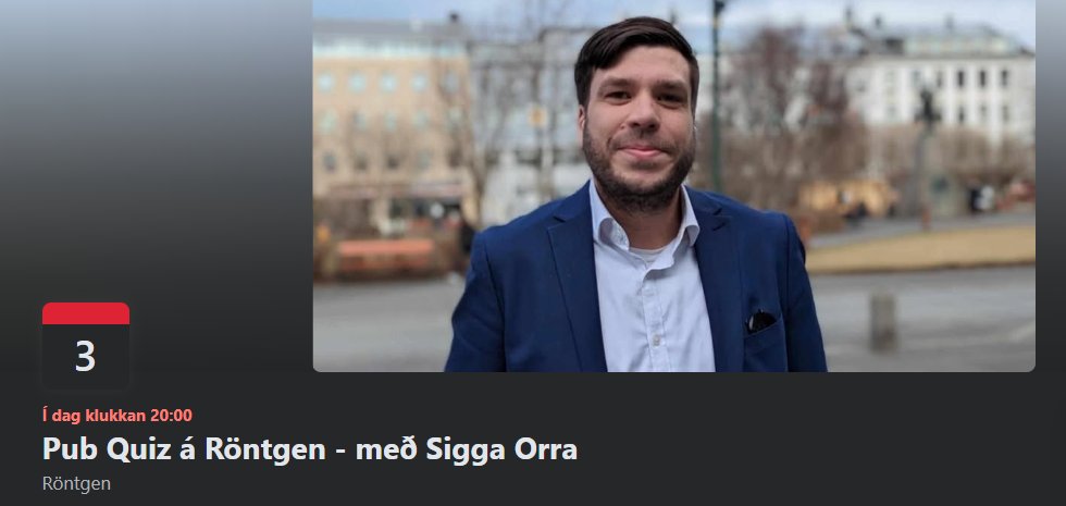 Fyrir áhugasama þá er ég með Pöbbkviss á Röntgen klukkan 20:00 í kvöld. Það verður vont veður út en það verður hlýtt, gott og stórskemmtilegt á efri hæðinni á Röntgen. 

Birgittu Lífar spurningin á sínum stað, einungis ein íþróttaspurning af 30 og svo að sjálfsögðu kassagítarinn.
