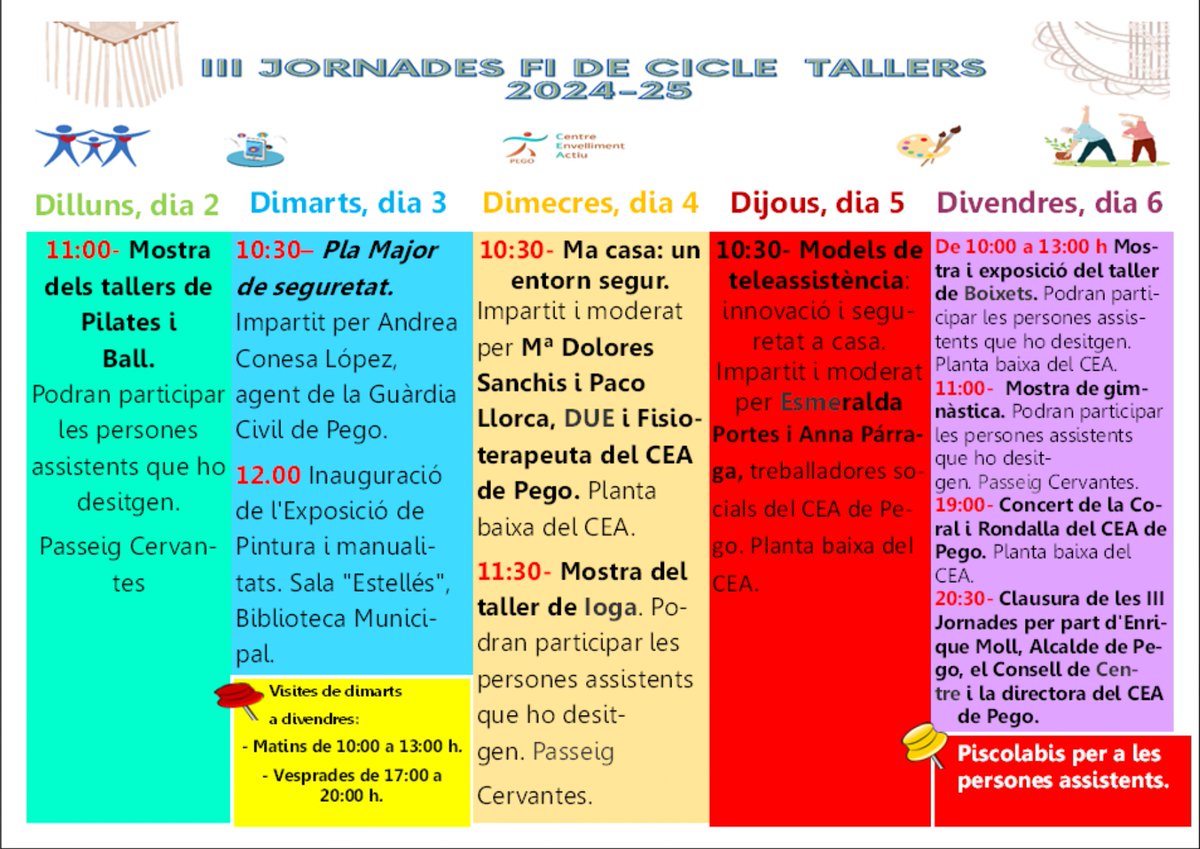 El Centre d’Envelliment Actiu de Pego celebra les “III Jornades de fi de cicle dels tallers” amb activitats diverses

Enguany, les xarrades complementàries versen sobre la seguretat des de distints punts de vista, explica la directora del CEA.

radiopego.com/el-centre-denv…