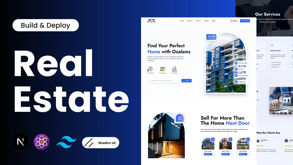 waleedcodes's tweet photo. 🚀 Launching our Modern Real Estate Platform!

🛠️ Built with:
• Next.js 15, React 19, Tailwind CSS &amp; Shadcn UI

✨ Features:
• Smart search
• Property listings
• Blog system
• Responsive design
• Smooth animations

Find your dream home easier than ever!

#RealEstate #nextjs https://t.co/beZk72w68z