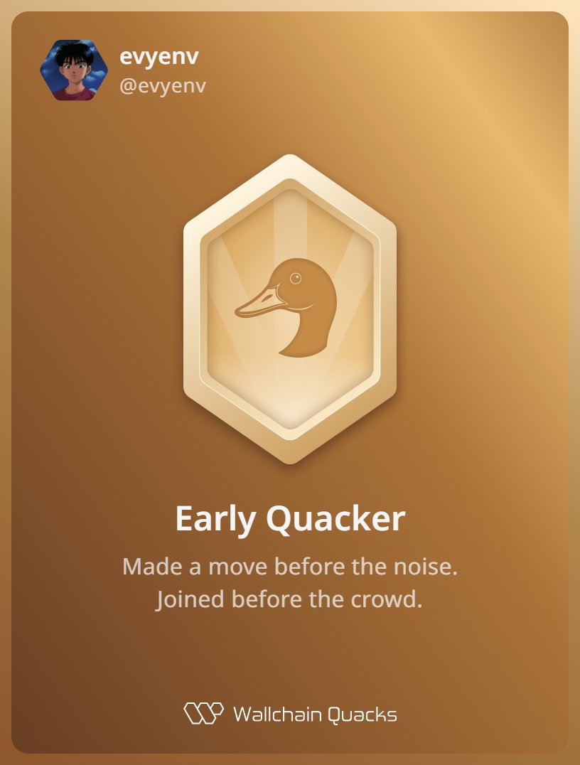 Just unlocked the Early Quacker on @wallchain_xyz 🏆

How cool is that?

Feels great to have my contributions recognized.

How’s Wallchain Quacks been treating you so far?

Not on board yet? Drop a comment for an invite 👇🦆
