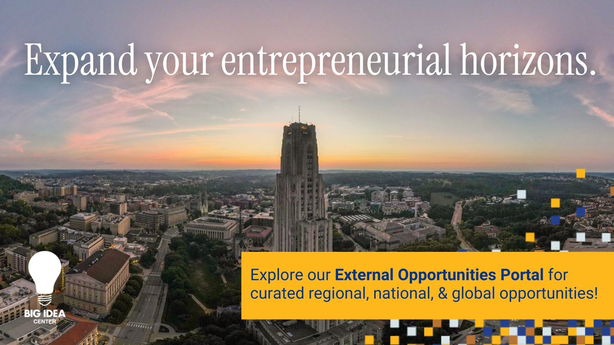 pittbigidea's tweet image. Take your entrepreneurial potential to Pittsburgh and beyond! π‘π We've curated a list of upcoming innovation and entrepreneurship events in the region, across the nation, and around the world for you to explore!
Access our External Opportunities Portal: hubs.li/Q03kJFqC0