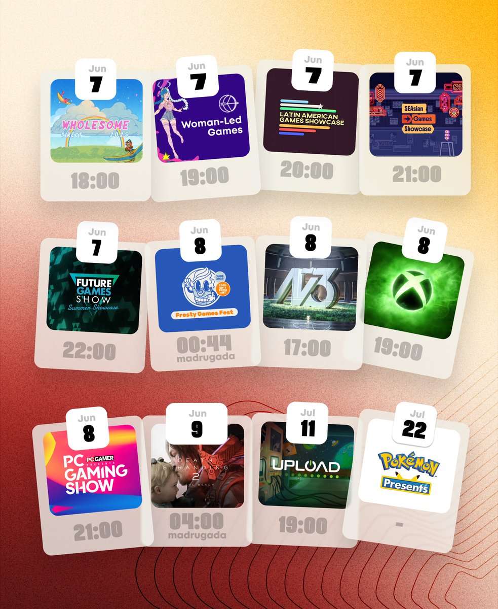 cayeromero's tweet photo. Eventos de videojuegos!!
VERANO 2025 ☀️🌴
#SummerGameFest https://t.co/c66vd1gBmi