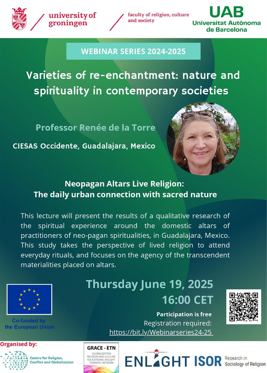 We have a new webinar coming up! On June 19, Professor Renée de la Torre will speak on the daily urban connection with sacred nature. Register here to get the link to access this webinar: bit.ly/Webinarseries2…. You can find more information in the poster attached.