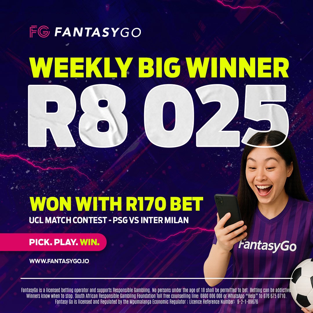 FantasyGo_sa's tweet photo. Congratulations to @EmilioCarlosHa1 for finishing 1st in our #UCLfinal contest!๐ฅ
He walks away with R8025 from betting just R170!
Think youโve got what it takes to win? Enter below! โฌ๏ธ
https://t.co/eJJFCVXBXZ
#LetsFantasyGo #LFG https://t.co/LIINAWN1Ee