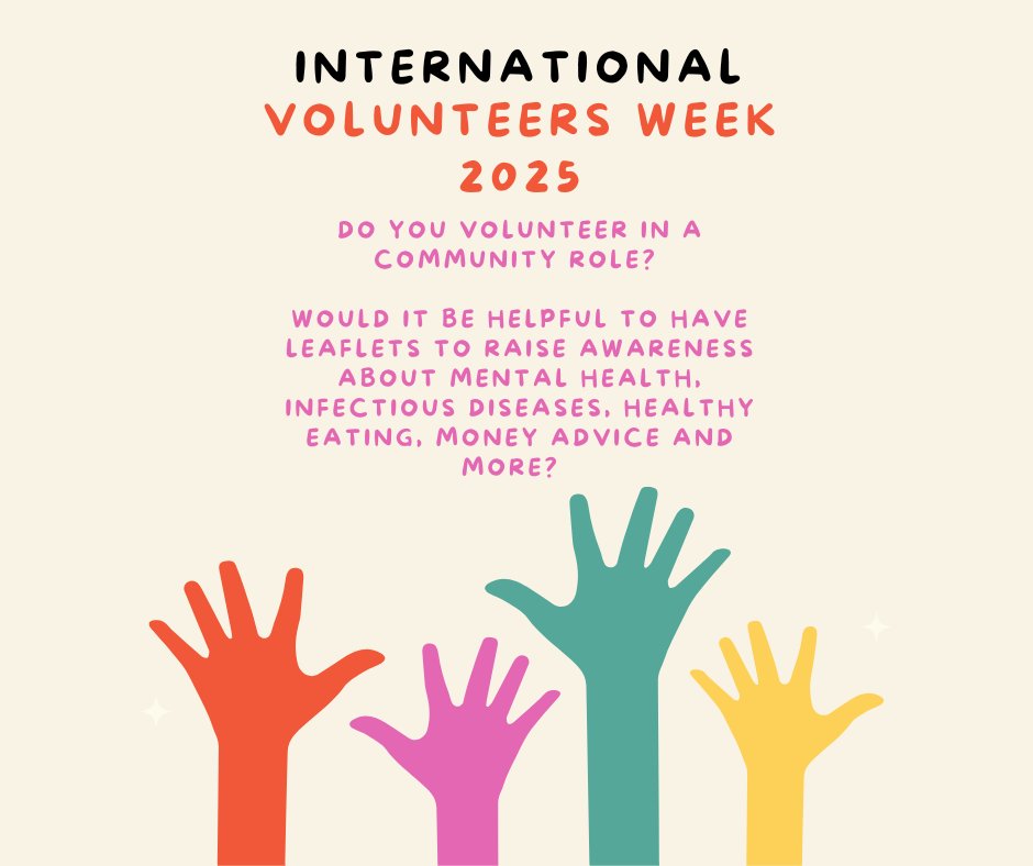 Would it be helpful to raise awareness about mental health, infectious diseases, healthy eating, money advise by handing out leaflets, playing games?
Get in touch and we'll see how we can help!
#LocalVolunteers #CommunitySupport #HealthyEating #MentalHealthAwareness