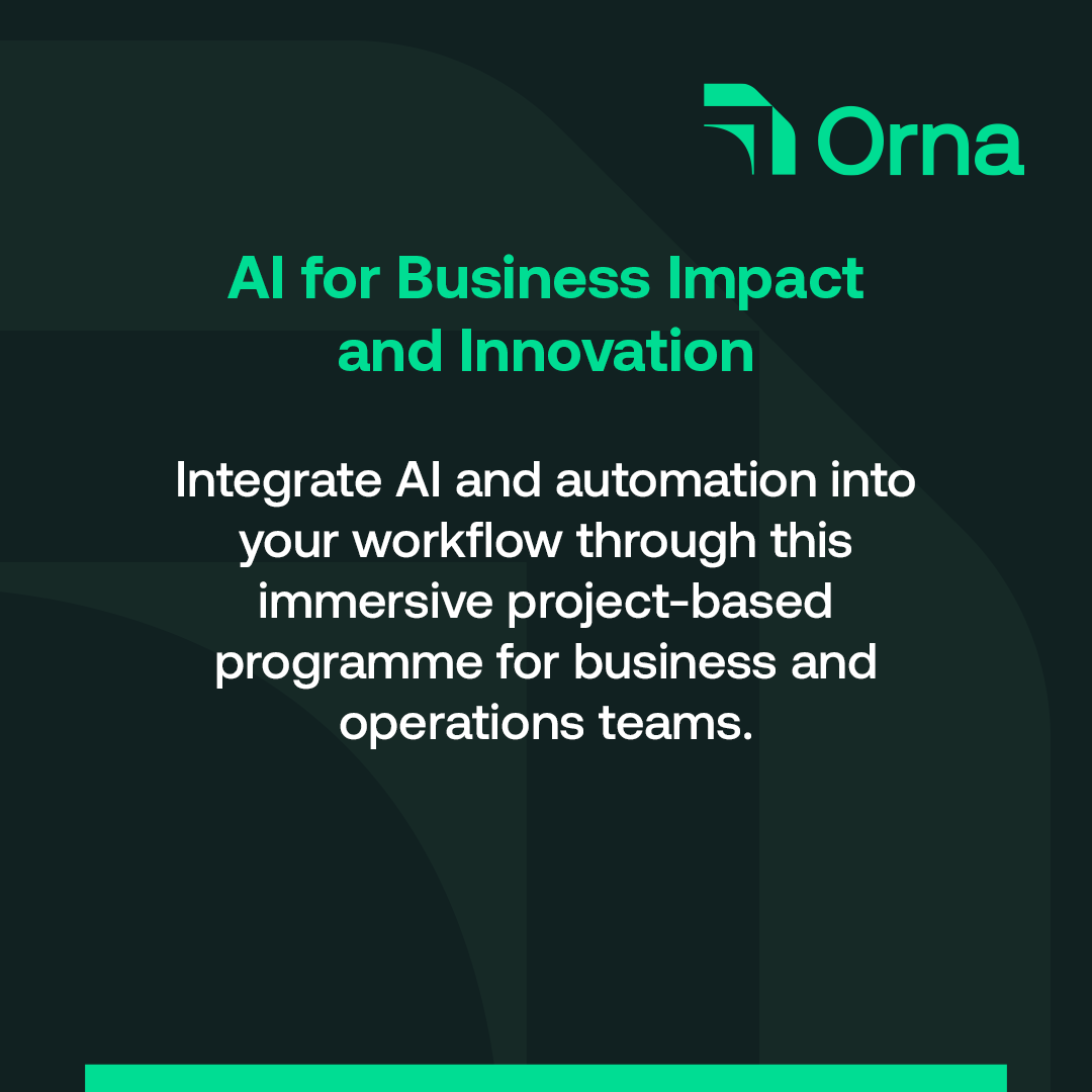 WeAreOrna's tweet photo. To maintain a competitive edge, it’s crucial for leaders &amp; tech professionals to lead in innovation. So we developed AI Academy - a robust enterprise training programme to spark innovation, build real-world skills &amp; promote ethical &amp; scalable adoption of AI 
in your organisation. https://t.co/W2Nj4UZQpS