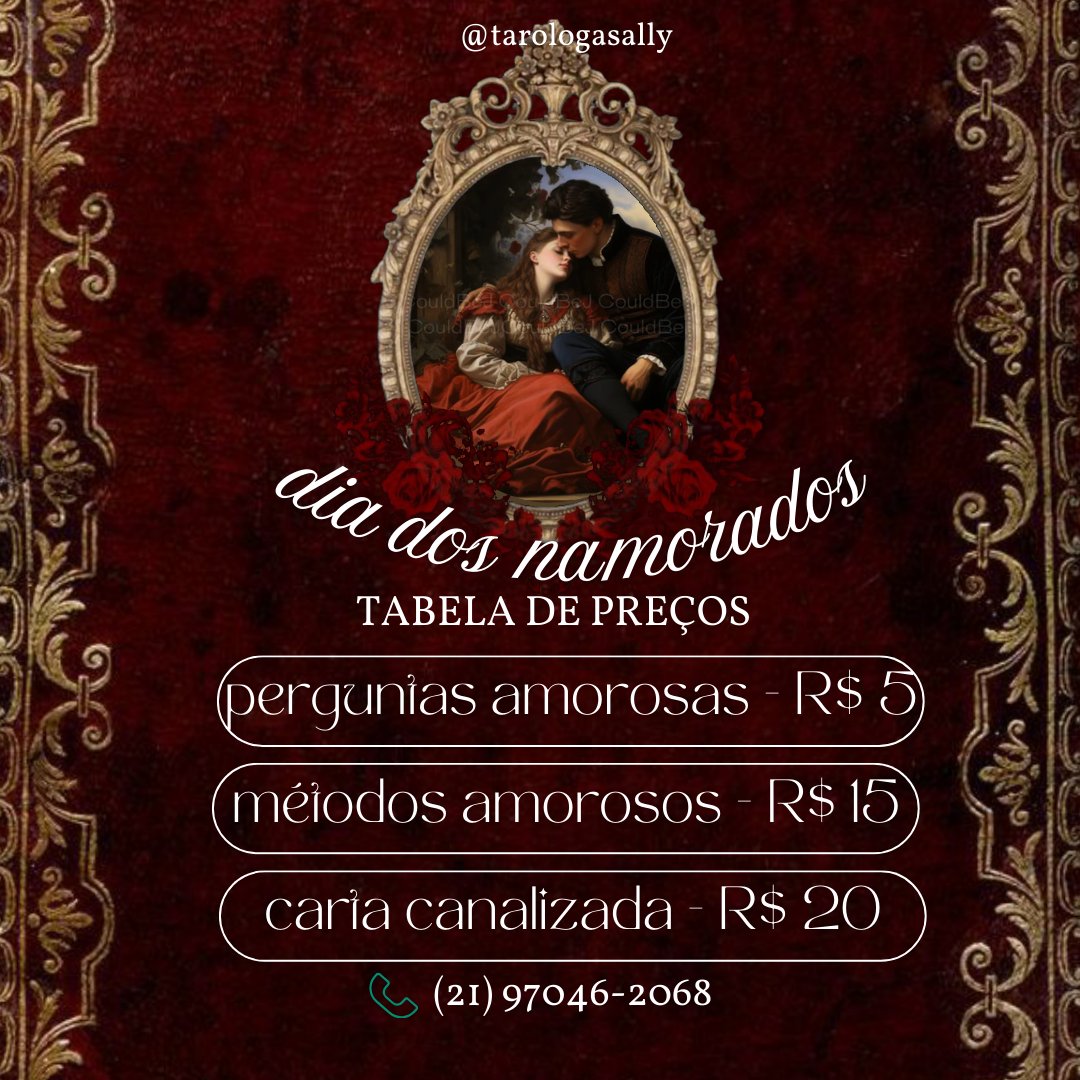 PROMOÇÃO VÁLIDA ATÉ A SEMANA DO DIA DOS NAMORADOS (12/06)

métodos: taça do amor, templo de afrodite, bem-me-quer...

21 97046-2068