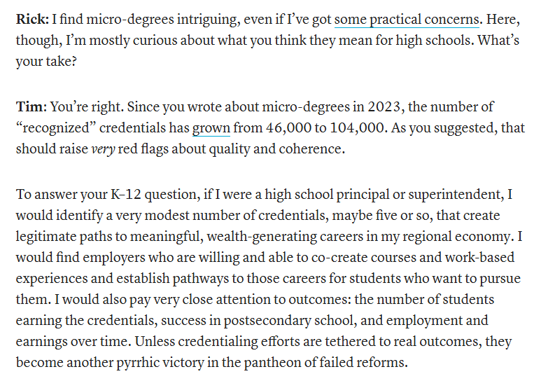 AEI Education (@aeieducation) on Twitter photo “The micro-degree model reduces the burden of paying for college since students can earn more as they learn, leading to less student-loan debt.”
<a href="/TimothyKnowles_/">Timothy Knowles</a> explains what K-12 educators can do to support alternative career pathways. With <a href="/rickhess99/">Frederick M. Hess</a> at <a href="/EdWeekOpinion/">Education Week Opinion</a>: “The micro-degree model reduces the burden of paying for college since students can earn more as they learn, leading to less student-loan debt.”
<a href="/TimothyKnowles_/">Timothy Knowles</a> explains what K-12 educators can do to support alternative career pathways. With <a href="/rickhess99/">Frederick M. Hess</a> at <a href="/EdWeekOpinion/">Education Week Opinion</a>: