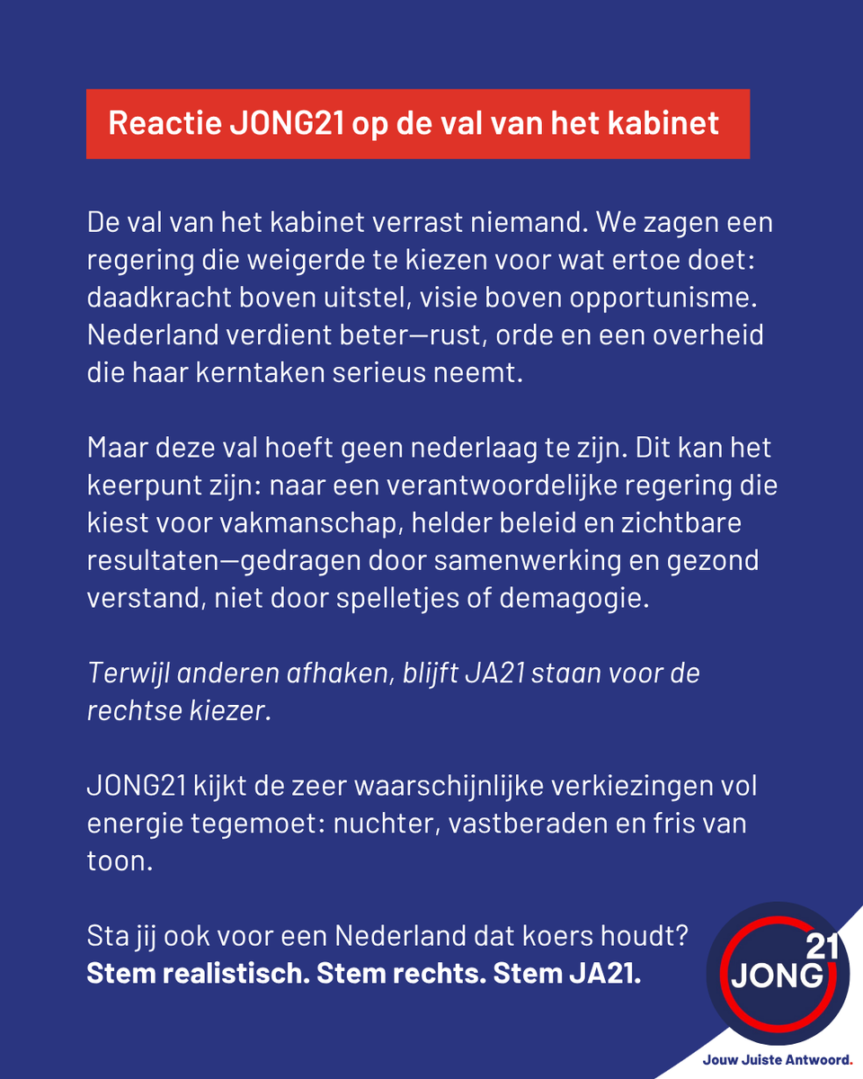 Reactie JONG21 op de val van het kabinet👇