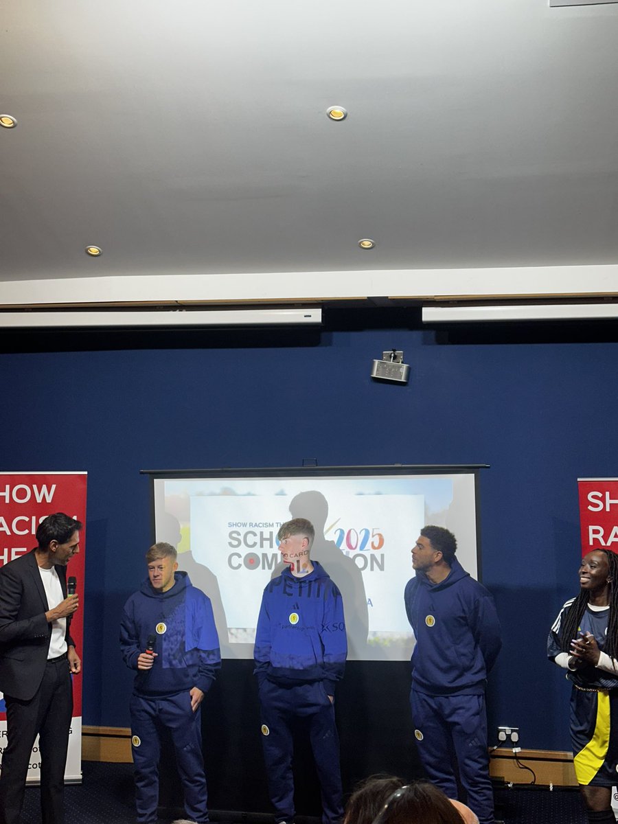 Show Racism the Red Card 🏴 (@srtrcscotland) on Twitter photo 🏴 Special Guests from <a href="/ScotlandNT/">Scotland National Team</a>
Thank you to Connor Barron, James Wilson & Che Adams who have joined us at our awards ceremony 🏆
They are answering Q’s from our excited audience 🎙️
#CreativeComp25 🏴 Special Guests from <a href="/ScotlandNT/">Scotland National Team</a>
Thank you to Connor Barron, James Wilson & Che Adams who have joined us at our awards ceremony 🏆
They are answering Q’s from our excited audience 🎙️
#CreativeComp25