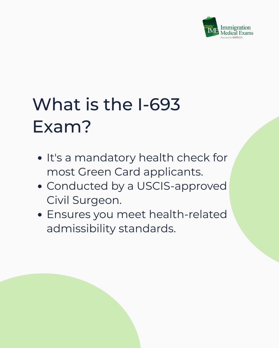 easyIME's tweet image. From understanding what the exam entails, to locating your USCIS-approved Civil Surgeon, we&apos;ve got you covered. Discover how easyIME helps you find the right Immigration Doctor near you, compare costs, and book appointments with ease.
#GreenCardMedicalExam #I693 #CivilSurgeon