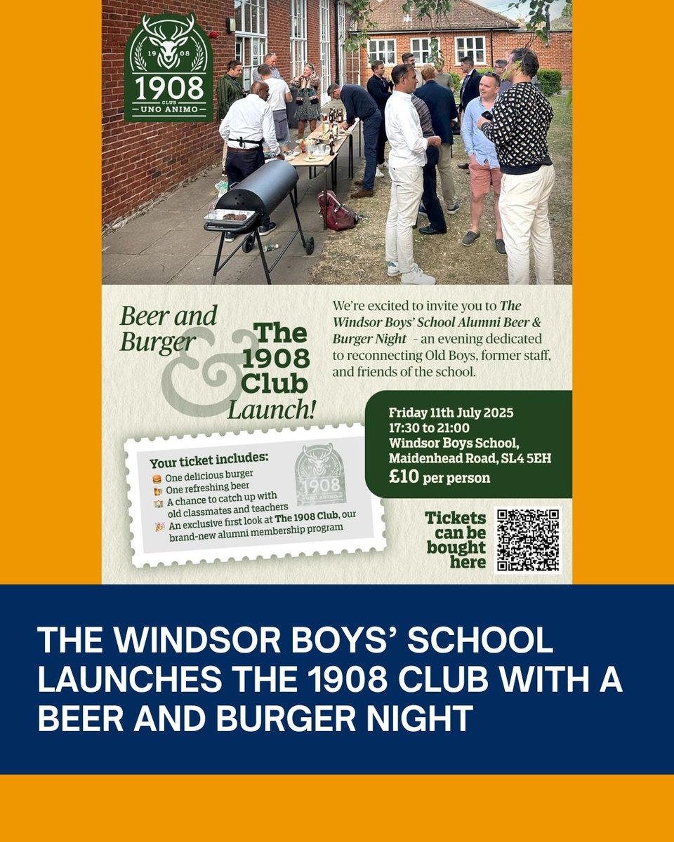 The Windsor Learning Partnership is proud to promote the launch of The 1908 Club, the official alumni network of The Windsor Boys’ School. They are marking this exciting new beginning with a night to remember.

Tickets can be purchased by visiting tinyurl.com/TWBS1908