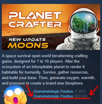 PLANET CRAFTER reached 50.000 Overwhelmingly Positive reviews on Steam!😱

What an incredible journey these past 3 years have been for our team of 6! We are proud and deeply grateful for the support of our community!🪐

Can't wait to continue this adventure with our players!🚀🚀