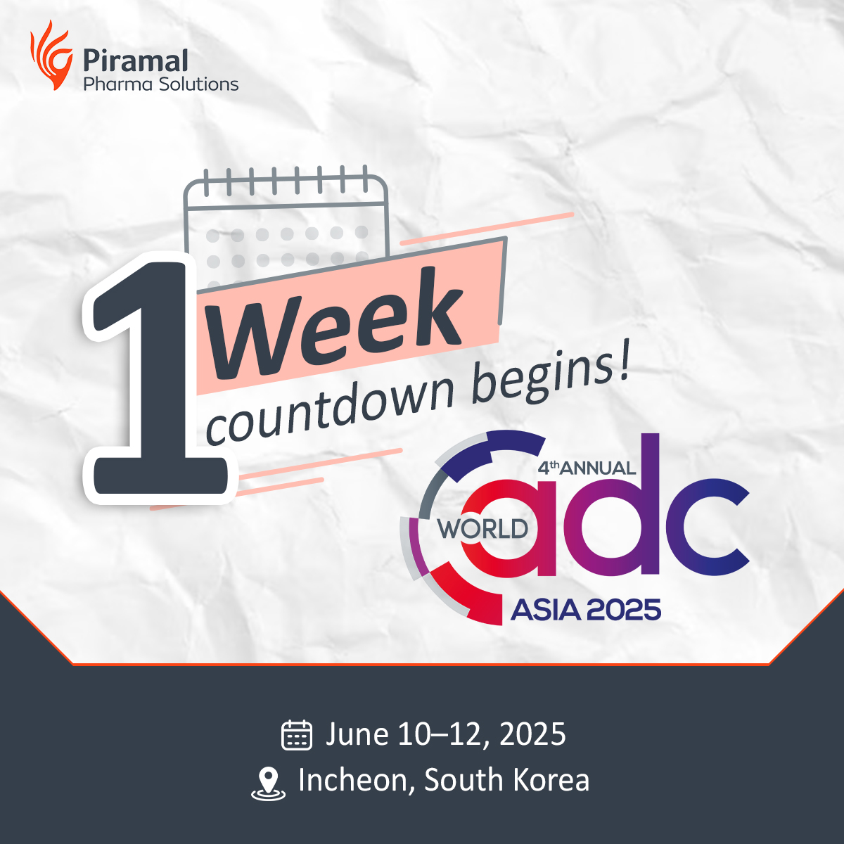 We’re ready for World ADC Asia Summit 2025! 💥

As a leading end-to-end CDMO, we support your ADC pipeline with quality &amp; speed. Let’s connect!

📍Incheon, South Korea
🗓️ June 10–12, 2025

#ADC #CDMO #WorldADCAsia